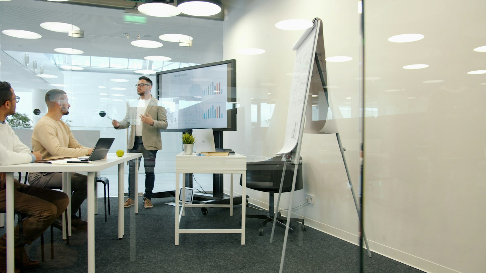 Professional presenting to senior colleagues
